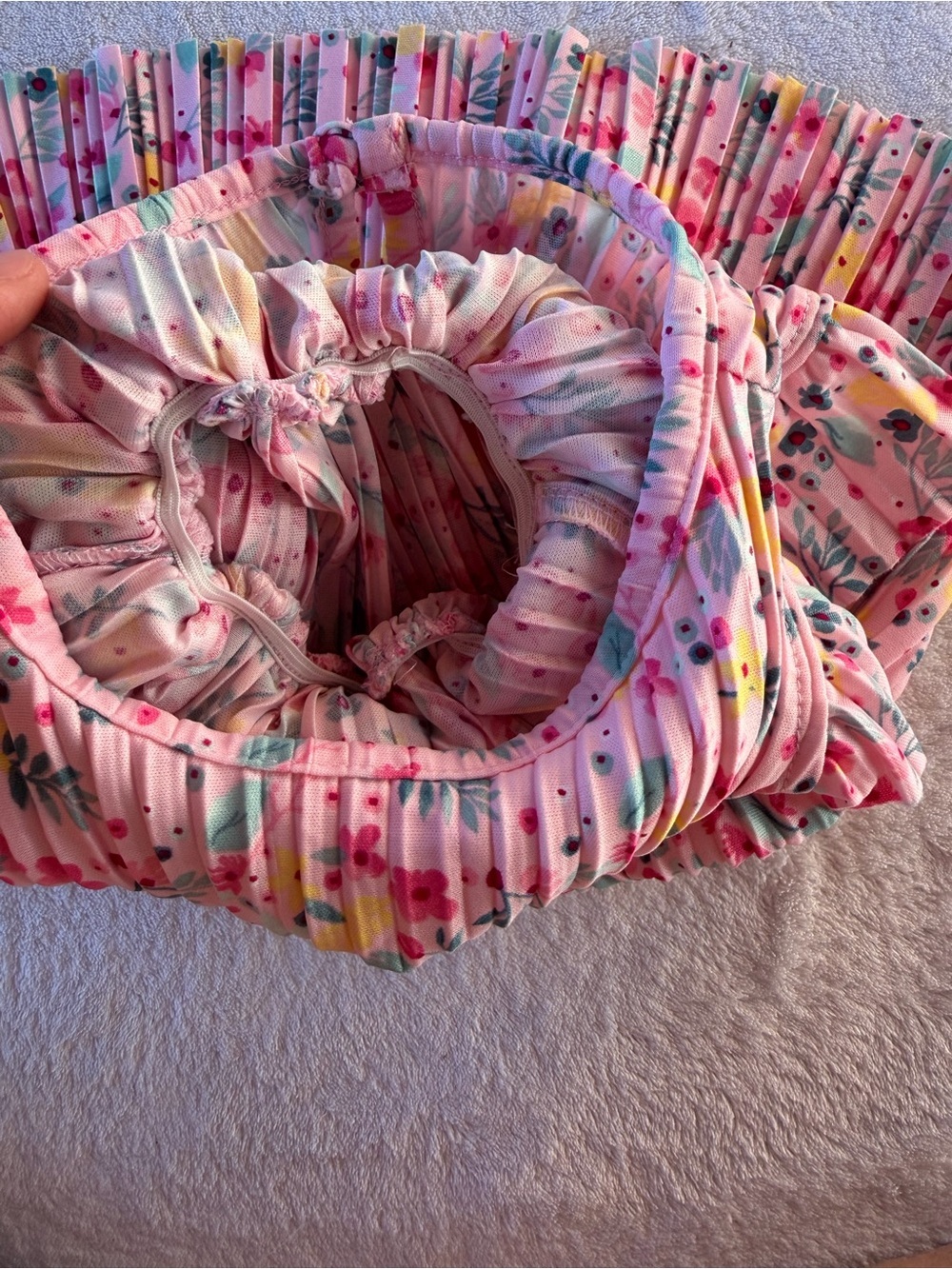 Girls Pink Floral Pleated Dress with Denim Jacket Size 12M - Picture 8 of 13